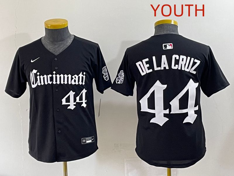 Youth 2025 Cincinnati Reds #44 De La Cruz Black Five generations Joint Name Nike MLB Jersey style 8
